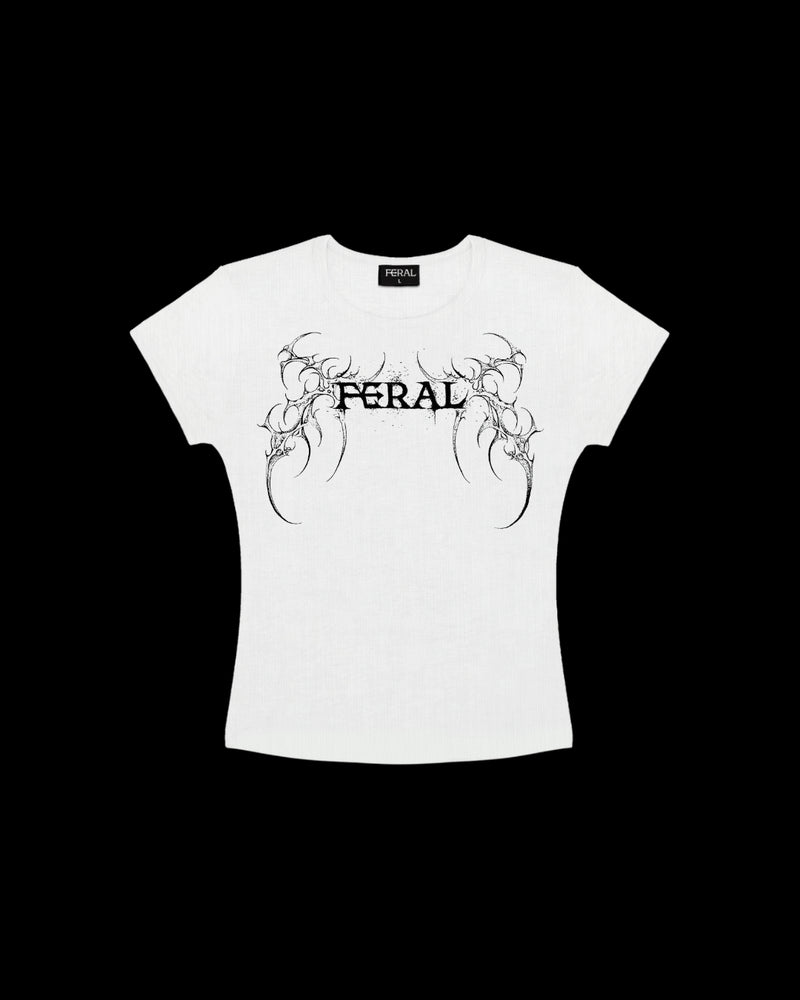 FERAL Sigilism Baby Tee white front - fitted cyber sigilism design baby tee
