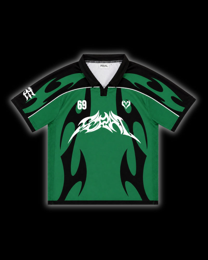 FUCKING FERAL JERSEY green front cyber-sigilism tribal puff print