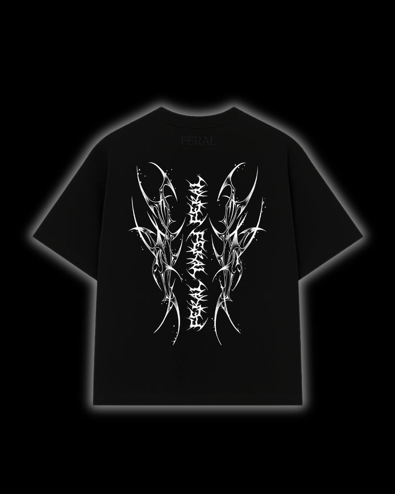 FERAL Rogue Viper tee back - viper cyber sigilism print on black oversized tee