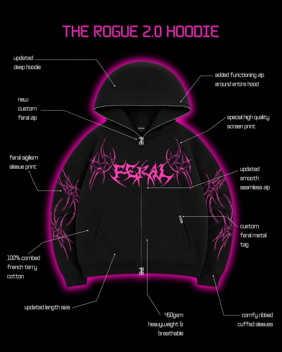 ROGUE ZIP HOODIE NEON PINK