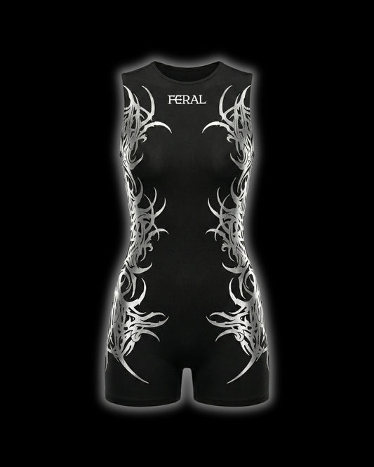 SILVER FERAL SIGILISM ONE-PIECE ROMPER