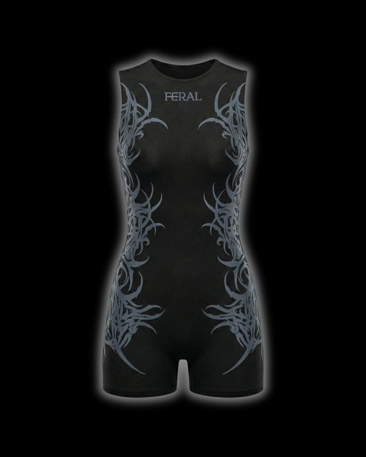 BLACK FERAL SIGILISM ONE-PIECE ROMPER
