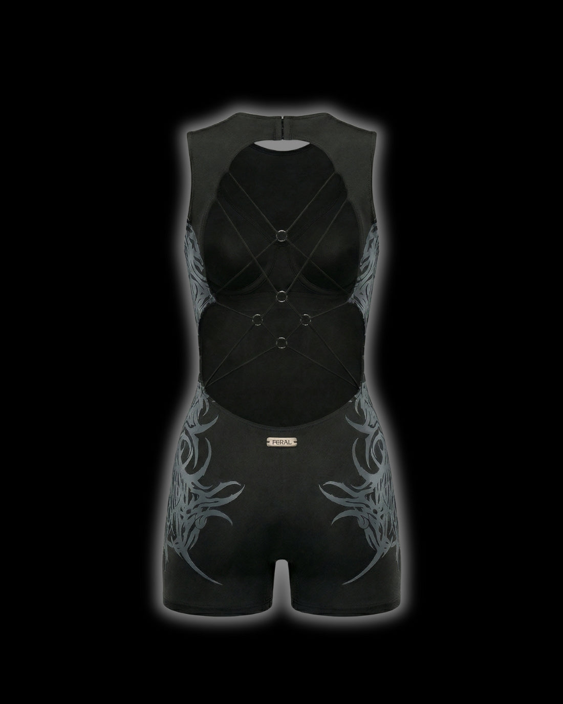 BLACK FERAL SIGILISM ONE-PIECE ROMPER