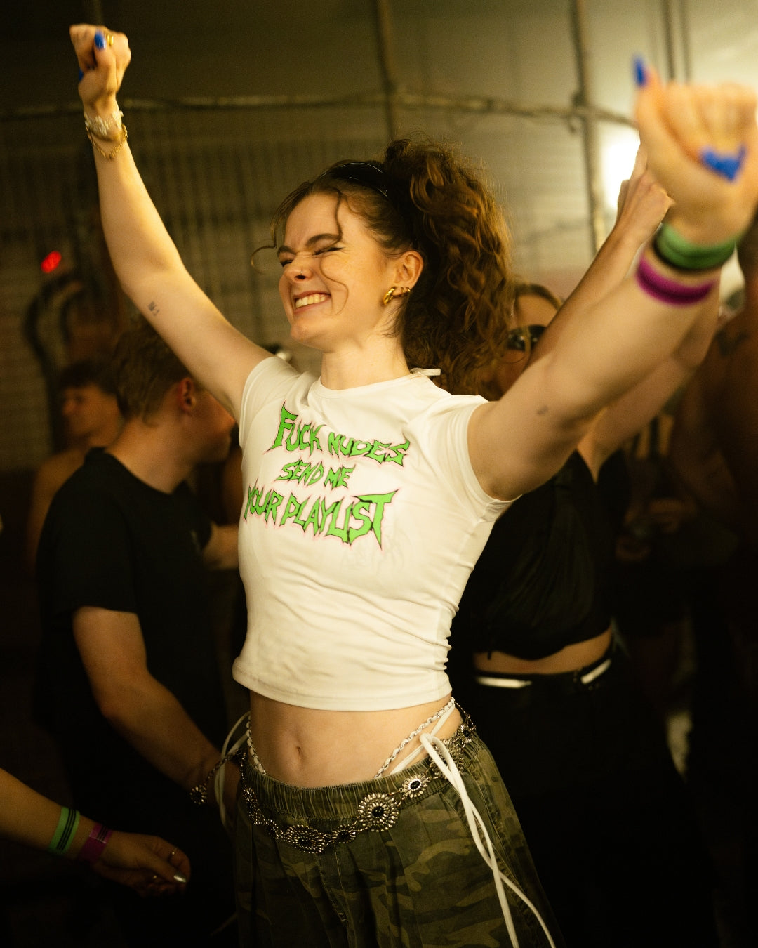 FUCK NUDES SEND ME YOUR PLAYLIST WHITE BABY TEE