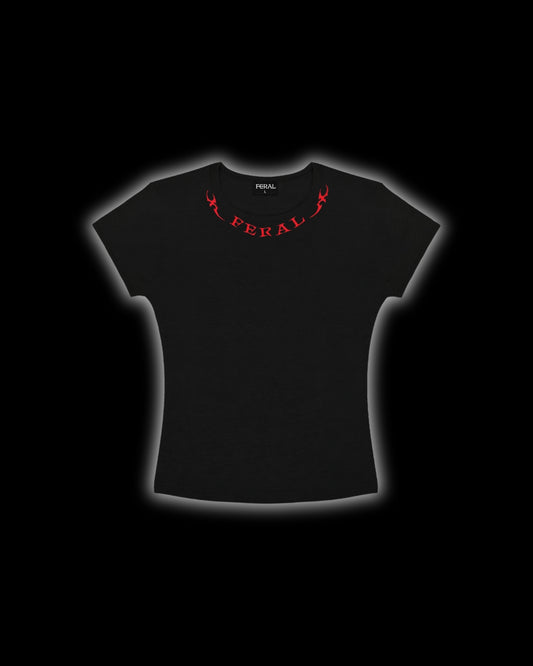 FERAL RED EMBROIDERED BABY TEE