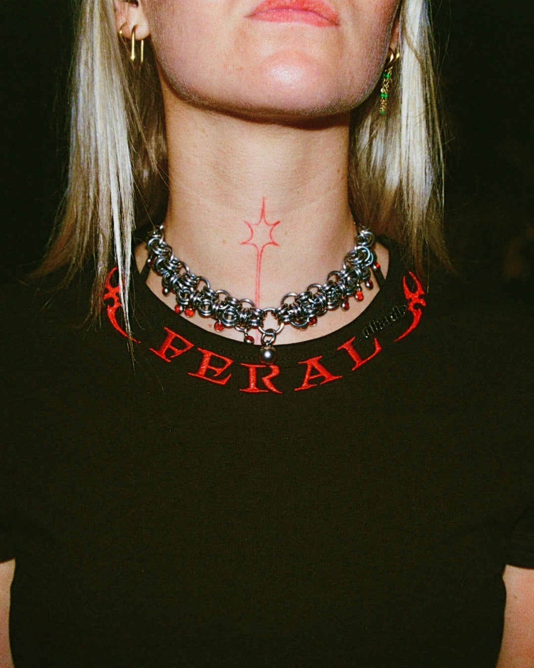 FERAL RED EMBROIDERED BABY TEE