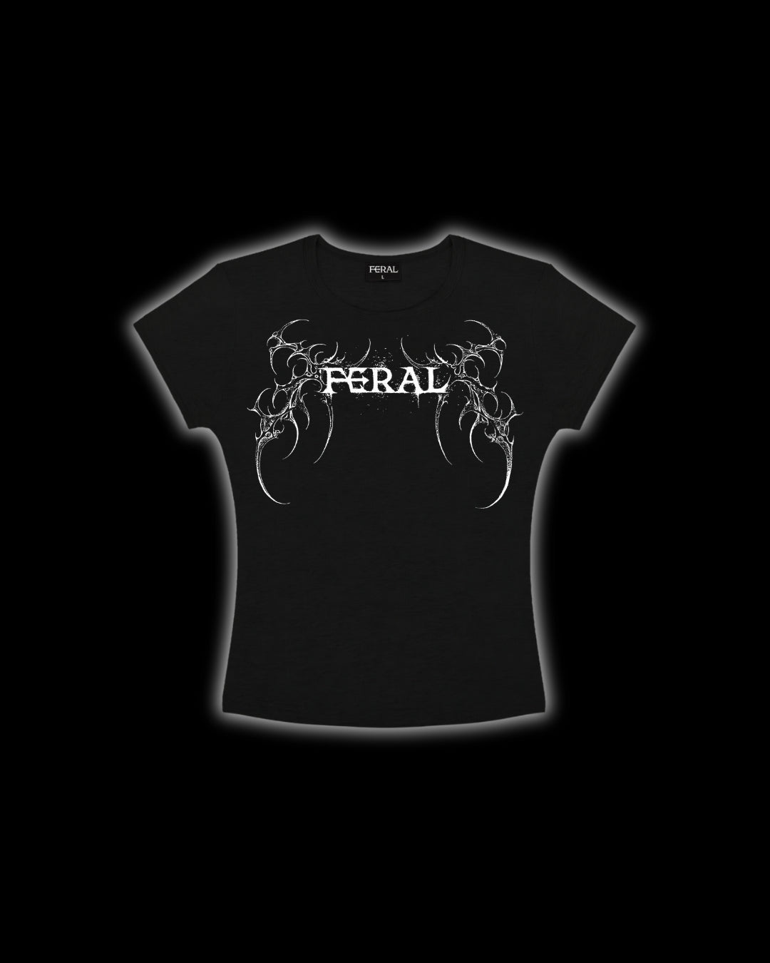FERAL Sigilism Baby Tee black front - fitted cyber sigilism design baby tee