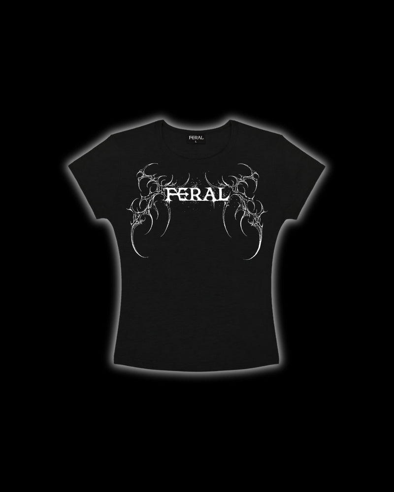 FERAL Sigilism Baby Tee black front - fitted cyber sigilism design baby tee