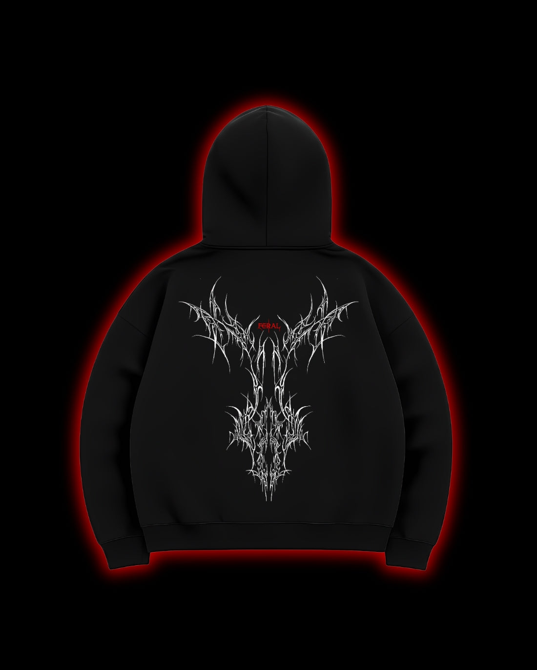 FERAL Sigil of Ascendancy Hoodie back - cyber sigilism embroidery on black heavyweight French terry hoodie