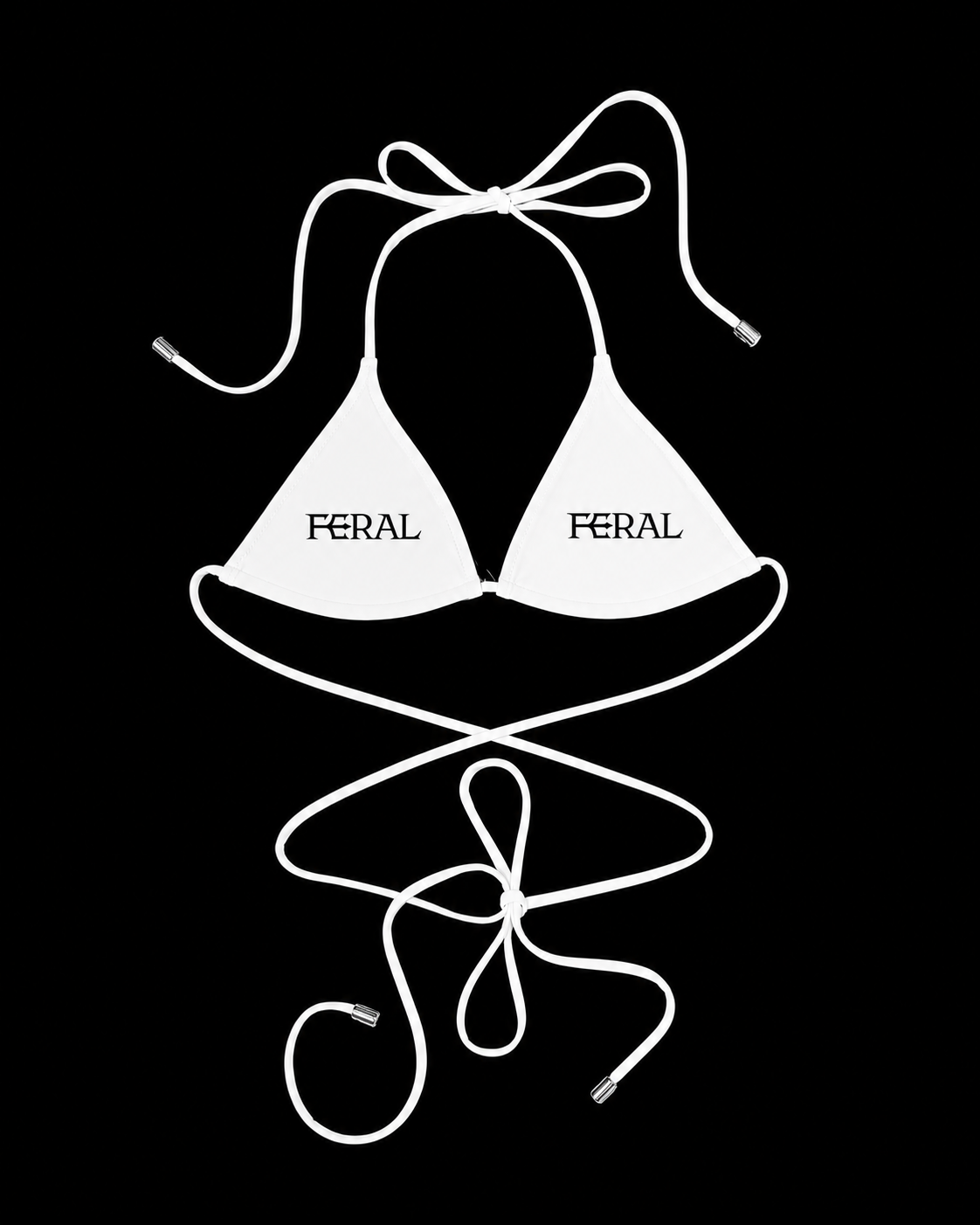 feral logo bikini white top wrap around waist rave bikini
