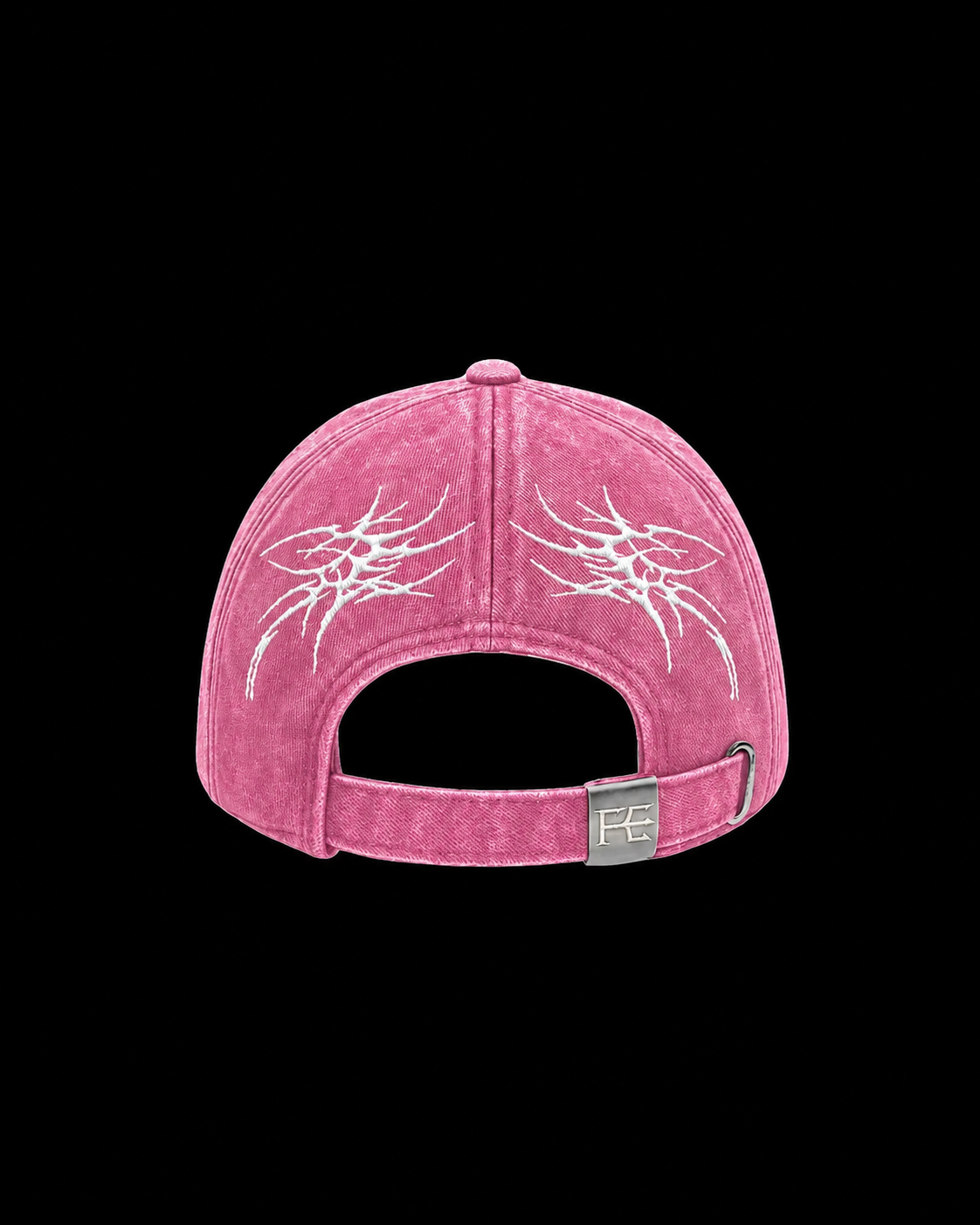 feral pink cyber-sigilism snap back cap hat embroidered distressed back custom feral metal snap back