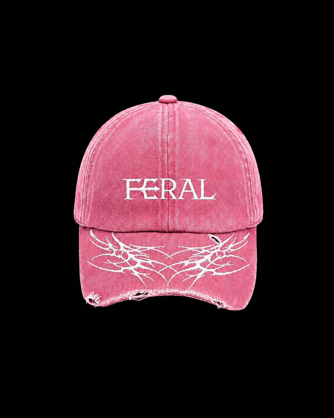 feral pink cyber-sigilism snap back cap hat embroiered distressed