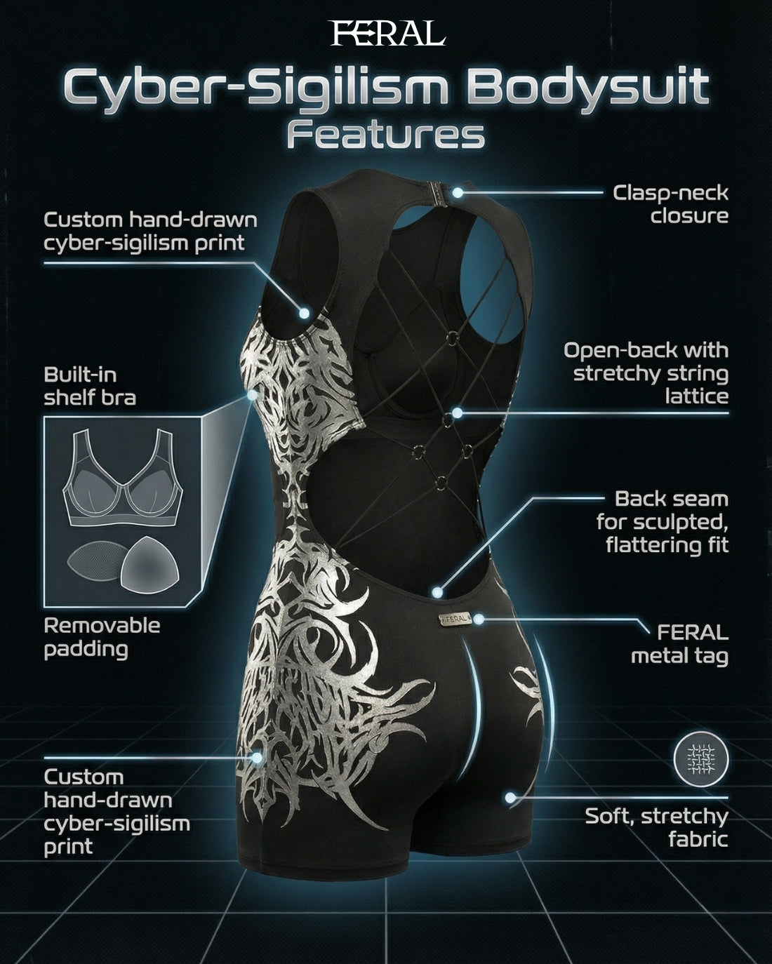 SIGILISM BACKLESS ROMPER ONE PIECE SILVER | FERAL – FERAL CLOTHING