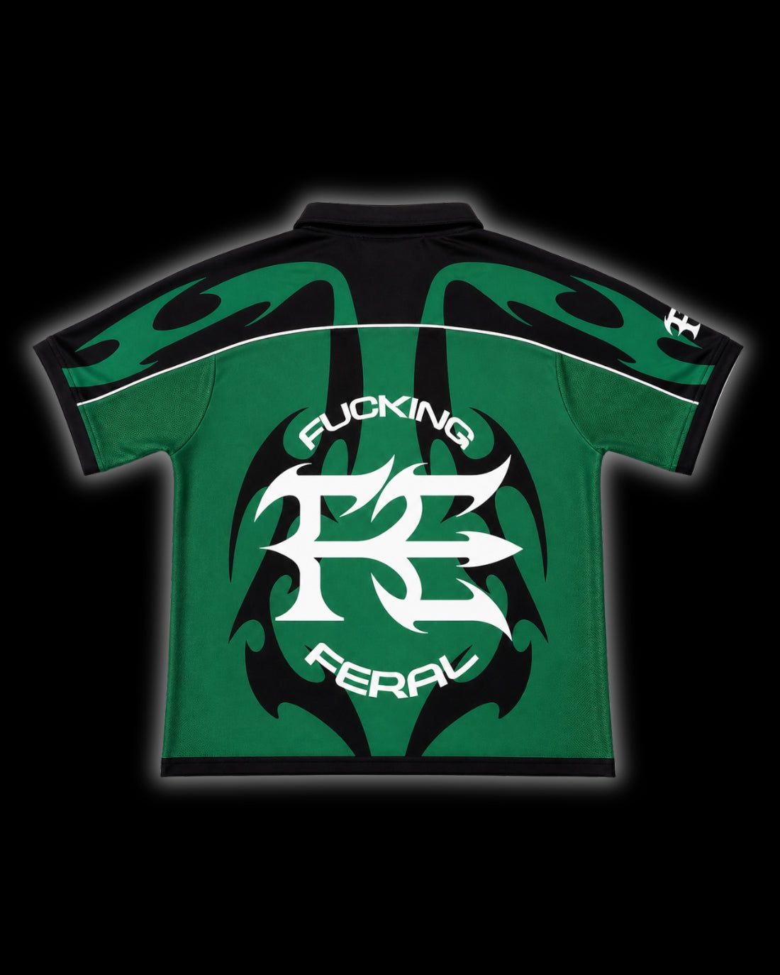 FUCKING FERAL JERSEY green back FUCKING FERAL puff print tribal monogram