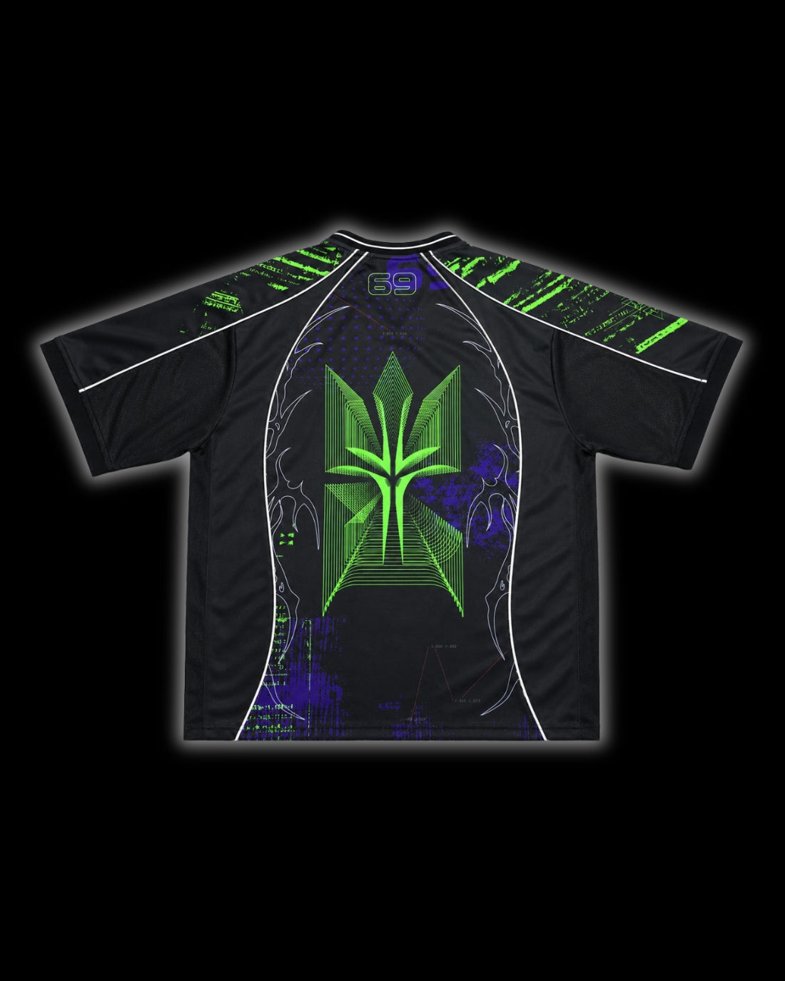 MATRIX JERSEY back UV neon green 69 FE monogram cyber-sigilism matrix print