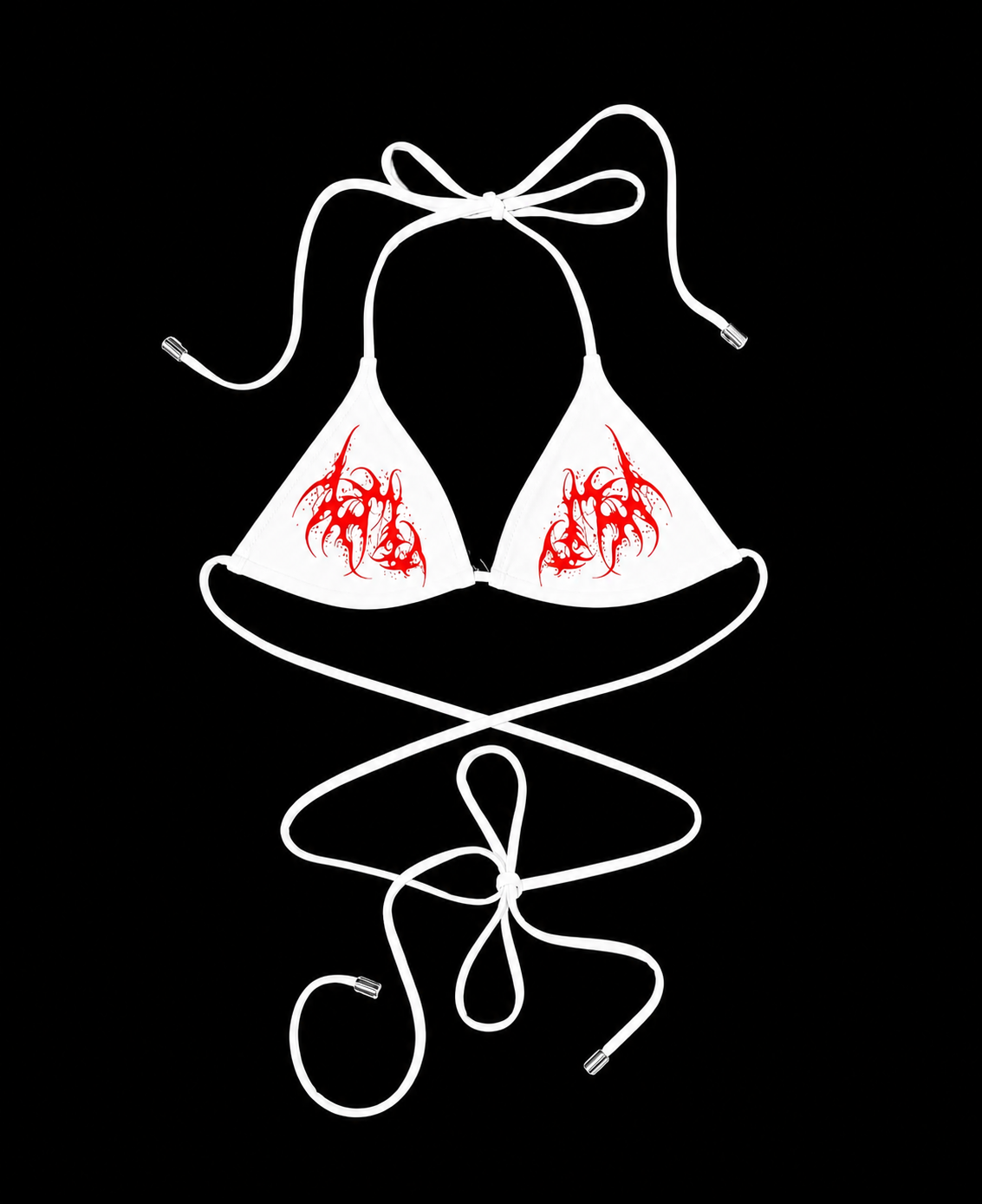red cyber-sigilism rave white bikini wrap around waist tie 