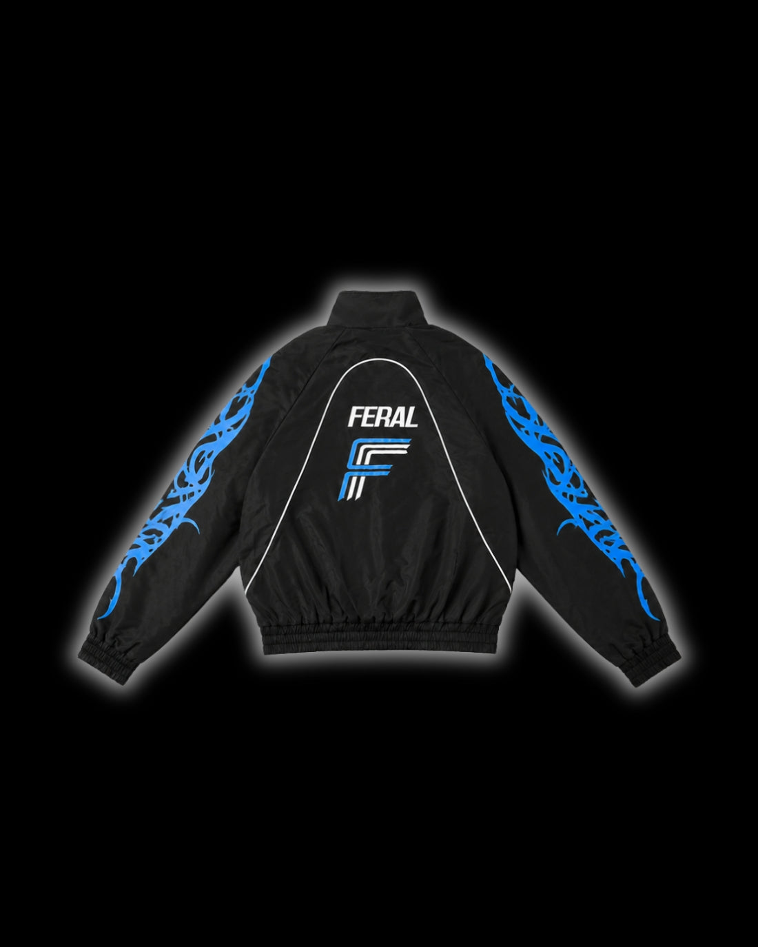 TRIBAL RACER WINDBREAKER blue back cyber sigilism tribal sleeves FERAL F monogram reflective piping