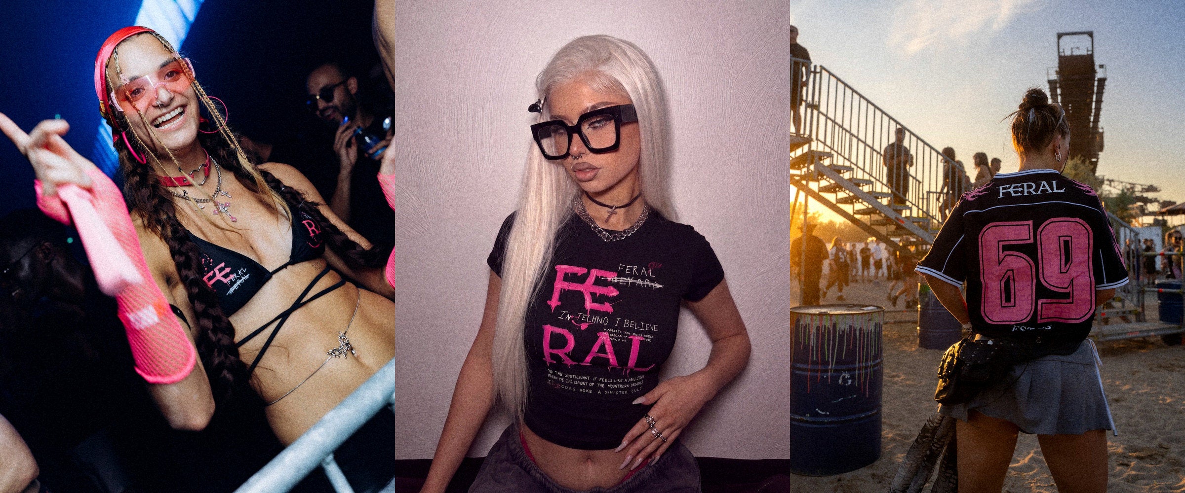 FERAL In Techno I Believe in pink print and the pink Born From Rebellion jersey, worn